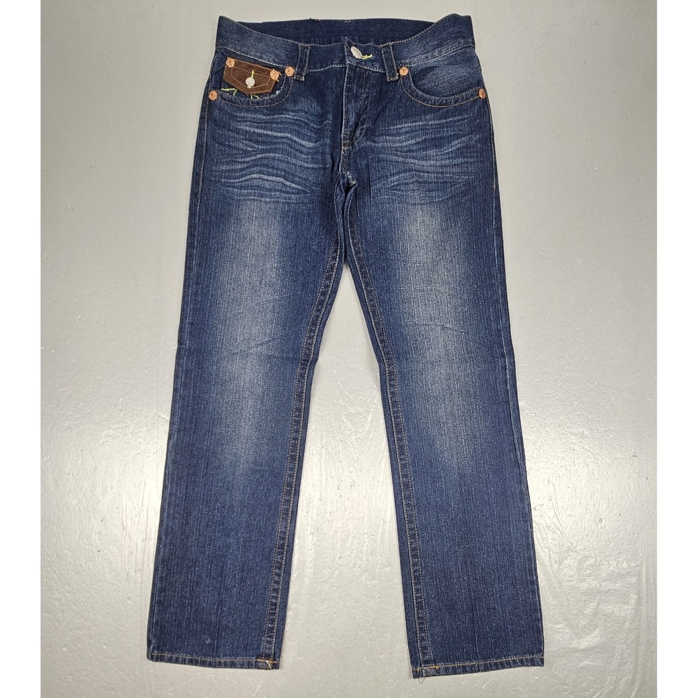 True Religion Joey Super T Jeans Mens 34x31 Flap Pocket Y2K Leather Accent